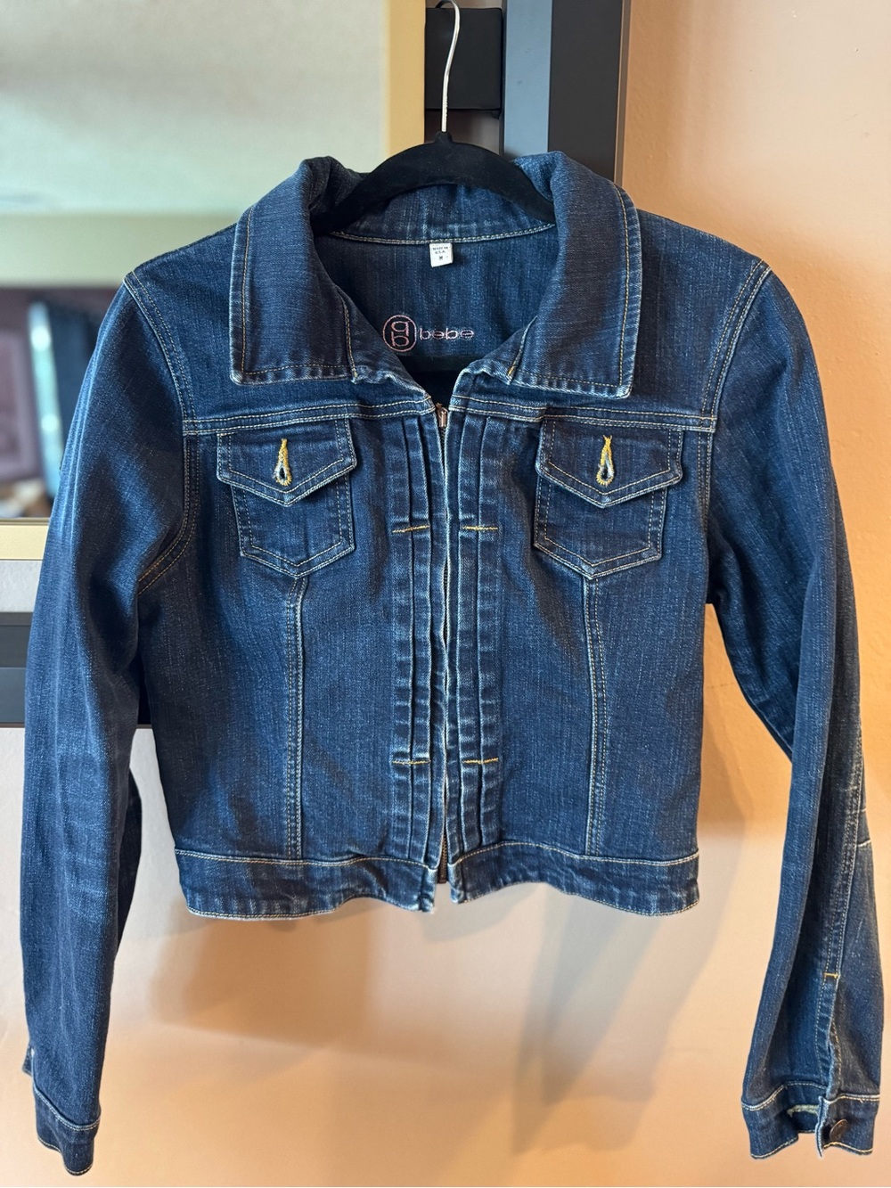 bebe Indigo Blue Denim Jacket with Zip Front